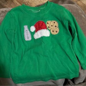 Festive Green Long Sleeve Kids Tee with Holiday Motif